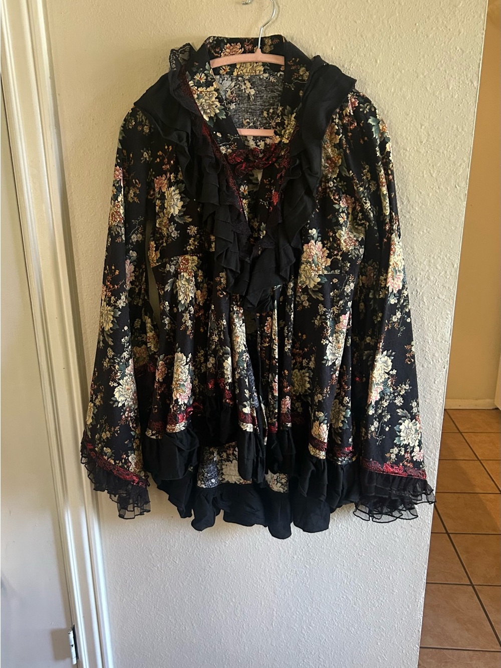 Punk Rave Gothic Dark Floral Petticoat Jacket Black Ruffle Tunic Top Costume
